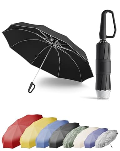 Kesteo Loss Proof Umbrella,Travel Security Auto Reverse Fold Windproof Umbrellas for Rain,Locks Onto Carabiner Handle Umbrella (Dark Black)