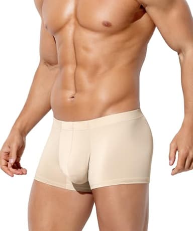 Arjen Kroos Men's Boxer Briefs Sexy Silky Ice Silk Trunks Underwear for Men 1 Pack, Beige, Large