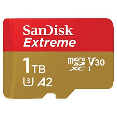 SanDisk 1TB Extreme microSD UHS I Card for 4K Video on Smartphones, Action Cams & Drones 190MB/s Read, 130MB/s Write SDSQXAV 1T00 GN6MN, Red/Gold