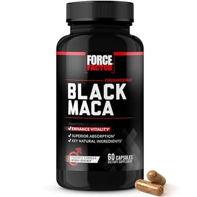 Force Factor Black Maca Root Vitality Supplement for Men with Superior Absorption and Power, Natural Maca Negra Extract, Fundamentals Series, 1000mg, 60 Capsules