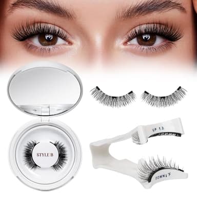QUEWEL Magnetic Eyelashes 1 Pair Reusable Magnetic Eyelashes with Applicator No Glue Needed Eyelashes Cat Eye Natural Look Lash Clusters Kit Easy to Wear and Remove(B09)