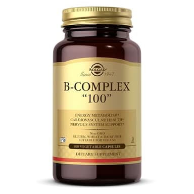 Solgar B-Complex "100", 100 Vegetable Capsules - Nervous System Support - Supports Energy Metabolism - Non-GMO, Vegan, Gluten Free, Dairy Free, Kosher - 100 Servings