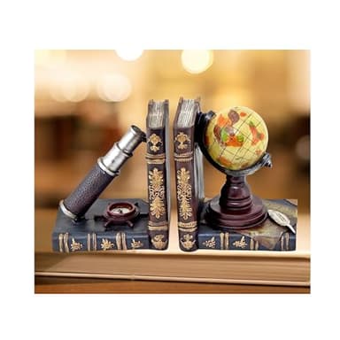 Bellaa 26263 Decorative Bookends Vintage Telescope Globe Book Ends Holder Support Antiques Pirate Old World Nautical Farmhouse Country Cottage Home Decor