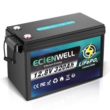 12V 320Ah Lithium LiFePO4 Battery Mini, 15000+ Deep Cycle Marine Battery with 200A BMS, Grade A Battery, IP65 Waterproof, 12V 300Ah+ for Golf Cart, Trolling Motor, RV, Truck, Camp, Solar