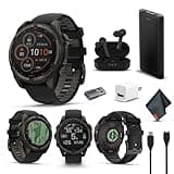 Garmin Fenix 8 47MM Solar Sapphire GPS Multisport Smartwatch Carbon Gray DLC Titanium with Black Gray Silicone Band, Built-in LED Flashlight Bundle with Accessories