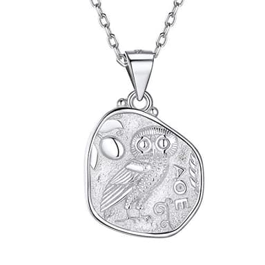 ChicSilver Silver Vintage Athena & Owl Irregular Greek Coin Necklace, 925 Sterling Silver Dainty Goddess of Wisdom Pendant Necklace Greek Mythology Jewelry for Women Men