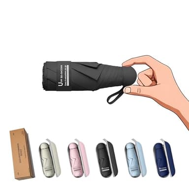 BAODINI Travel Essentials Mini Umbrella for Purse With Case Small Compact UV Sun Protection Lightweight Tiny Pocket Manual Open Close Umbrella for Women Kids and Men Fits Purse Backpack