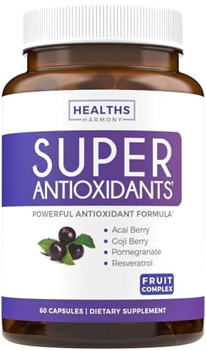 Super Antioxidants Supplement for Women & Men - High Potency Herbal & Fruit Blend with Acai, Goji, Pomegranate, Elderberry & Resveratrol for Skin Care & Immune Support - Vegan & Non-GMO - 60 Capsules