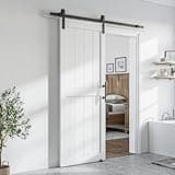 SmartStandard 32 x 84 inch White Sliding MDF Barn Door with 6FT Black Sliding Door Hardware Kit & Handle, Pre-Drilled Ready to Assemble, Waterproof PVC Coating, H-Frame