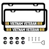 2 Pieces Black Aluminum for Vietnam Veteran License Plate Frames Covers with Zinc Alloy Logo Anti-Theft Screws,Narrow Side Design Does Not Block The for Vietnam Veterans of America License Plate