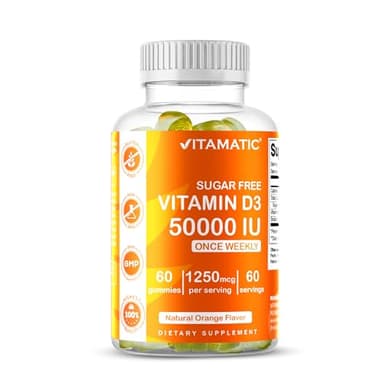 Vitamatic Sugar Free Vitamin D3 50,000 IU Weekly Supplement – 60 Pectin-Based Gummies High-Potency Vitamin D for Bone, Teeth & Immune Support