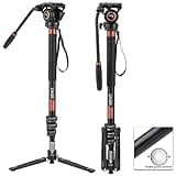 Cayer FP34 Video Monopod with Fluid Head, 71.2 inch Aluminum Monopod Tube with Feet, Supports 13.2 lbs, Ideal for DSLR Cameras, Camcorders, and Professional Video Shooting