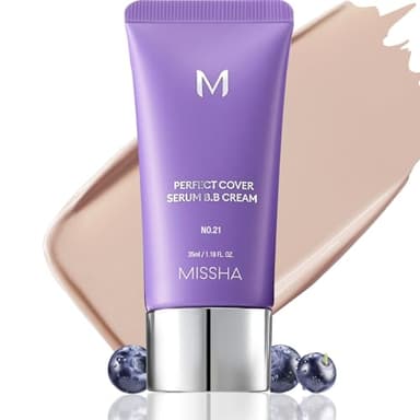 MISSHA M PERFECT COVER SERUM BB CREAM No.21 Light Beige - Light with Cool Undertone, BB Cream by Cardi B Pick, Skin Tint, Tinted Moisturizer, Skin Care Foundation Makeup, Korean Makeup,1.18 Fl oz