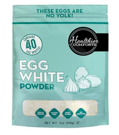 Healthier Comforts Egg White Protein Powder | Pure Dried Egg Whites, Unflavored | Pasteurized, Ready to Eat, Gluten Free, Made in USA | Perfect for Shakes, Meringue, Royal Icing, Baking (7 oz)
