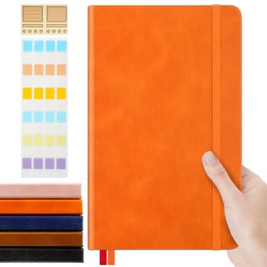 MicroSpark A5 Dotted Journal Notebook, (Orange), A5 Slim Portable Edition, Size 5" x 8.25" in, 120GSM Thick Paper, 128 Pages, Dot Grid Notebook, Hardcover with Stickers
