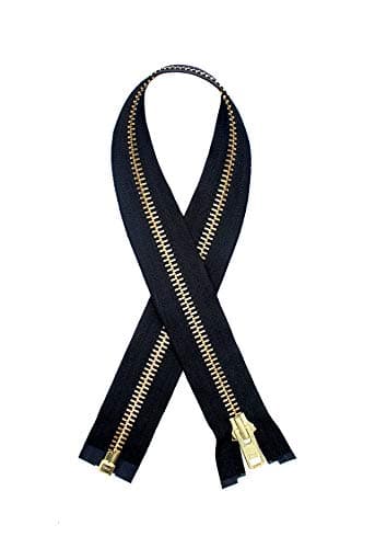 Zipperstop Wholesale YKK®- Extra Heavy Duty Jacket Zipper YKK® #10 Brass- Metal Teeth Separating -Chaps Zippers for Crafter's Special Color Black #580 Made in USA -Custom Length (24 inches)