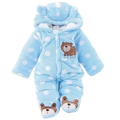 ZYXKTA Baby Snowsuit Newborn 0-3 Months Winter Bear Fleece Jumpsuit Infant Boy Girl Hooded Footie Thicken Blue Outwear