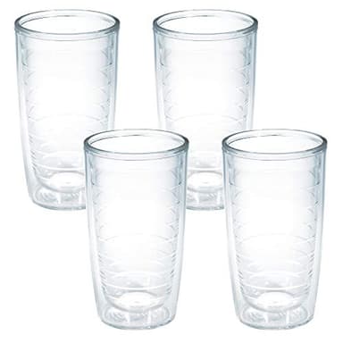 Tervis Clear & Colorful Tabletop Made in USA Double Walled Insulated Tumbler Travel Cup Keeps Drinks Cold & Hot, 16oz - 4pk, Clear