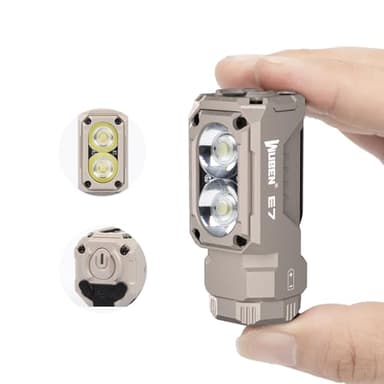 WUBEN E7 1800 Lumen Rechargeable Mini Flashlight with Magnet - Super Bright 6 Modes Khaki EDC Flashlights, Typ-C Rechargeable LED; IP68 Pocket Flashlight for Headlamp Use, Rescue, Camping