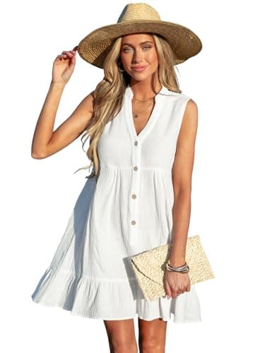 CUPSHE Women Swimsuit Coverup 100% Cotton Ruffle Hem Beach Cover Up Dresses White, M