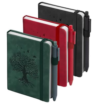 3 Pack Pocket Journaling Notebooks, A6 Small Notebook Total 360 Pages Journaling Notebooks For Note Taking Journals For Writing Mini Note Pads With Pen Holder 100 GSM Thick Paper Christmas Gifts(Green,Red,Black)