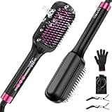 Hair Straightener Brush, 30s Fast Heated Negative Ionic Hair Straightening Brush, Global Voltage, 16 Temp Modes, Anti-Frizz & Anti-Scald & Auto Temperature Lock & Auto-Off Function-Black