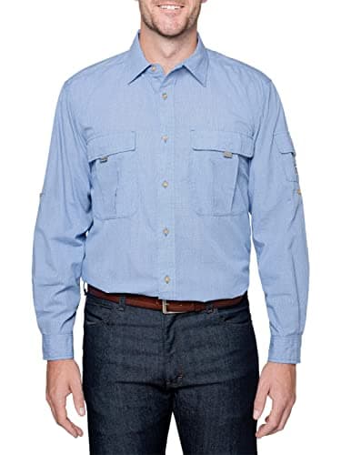 Insect Shield Men's Long Sleeve Field Shirt Pro, UPF 30+ Outdoor Fishing Shirt with Built in Bug Protection, Blue, Large