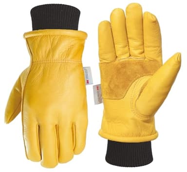 DLY Winter Work Gloves for Men, Insulated, Puncture and Abrasion Resistant, Cowhide Leather with Warm Thinsulate Lining for Cold Weather, Large, Yellow, New