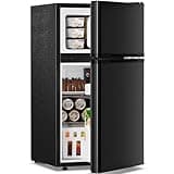 Antarctic Star 3.2 Cu.Ft,Mini Refrigerator with Freezer,Double Door Mini Fridge,Compact Refrigerator,Adjustable Thermostat,Mini Refrigerator for Bedroom/Office/Dorm/Kitchen(BLACK)