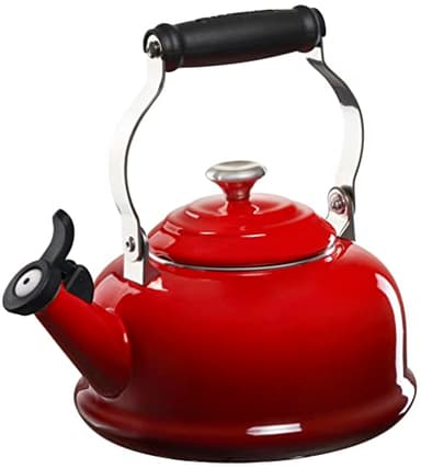 Le Creuset Enamel On Steel Whistling Tea Kettle with Metal Finishes, 1.7 qt., Cerise