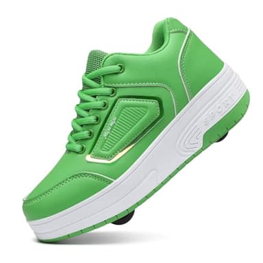 Happy Roller Roller Skate Shoes for Kids Girls & Boys, Shoes with Wheels for Ages 6-12, 2-in-1 Easy Roller Retractable Wheelies Moon Shoes for Little Kids/Big Kids Green