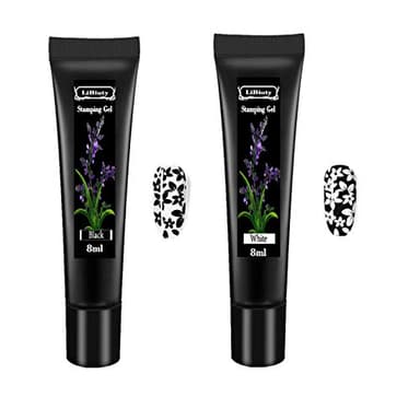 LiBiuty Black & White Nail Stamping Gel Polish Set 2Pcs Nail Art Stamping Gel 8ml Printing for Nail Plate Nail Template Stamping