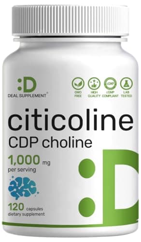 Citicoline CDP Choline, 1,000mg Per Serving, 120 Capsules – Extra Strength Choline Supplements – Nootropic B Vitamin Properties – Promotes Brain Health, Memory, & Focus – Non-GMO