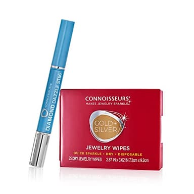CONNOISSEURS Diamond Dazzle Stik & Jewelry Wipes Bundle - Includes Portable Jewelry Cleaner Solution Pen and 25 Dry, Disposable Wipes