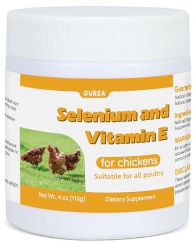 Selenium and Vitamin E Powder for Chickens, Selenium for Chickens, Immune System, Muscle Support & Prevents, Improve Wry Neck, Selenium, Vitamin E Supplements, Suitable for All Poultry, Chicken & More