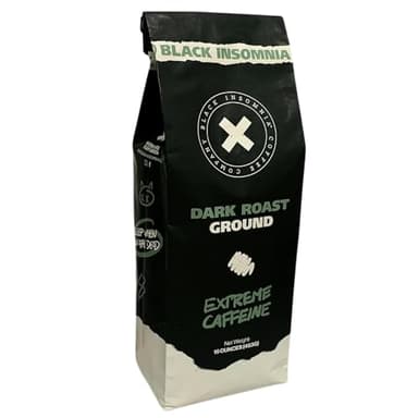Black Insomnia Ground Coffee - The Strongest Coffee in the World - 1lb (Dark Roast, 1 Pound)