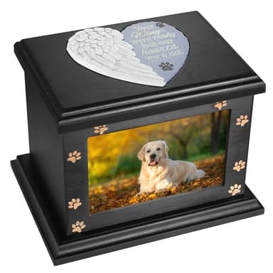 Pet Memorial Urns for Dogs or Cats Ashes, Large Wooden Funeral Pets Memorial Urns with Photo Frame, Cremation Urns Keepsake Memory Box for Loss Pets, Ashes Urn for Pets
