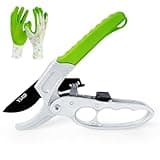 Heavy Duty Pruning Shears, Ratchet Gardening Scissors with Gardening Gloves for Gardening Handheld Garden Shears Ratcheting Mechanism Gardening Shears for Arthritis & Weak Hands