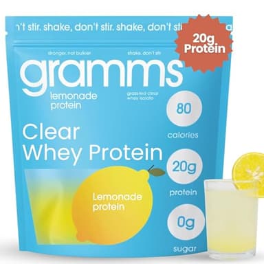 GRAMMS Clear Protein Powder 20G Protein for Women & Men | Lactose Free, Grass-Fed Whey Isolate, Gluten Free, Zero Sugar, Gut Friendly, Non-Bloating (Lemonade-18 Servings)