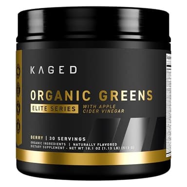 Kaged Organic Greens Elite, Superfood and Greens Powder with Apple Cider Vinegar, Adaptogen, Prebiotics, Vitamins & Minerals, Berry, 30 Servings
