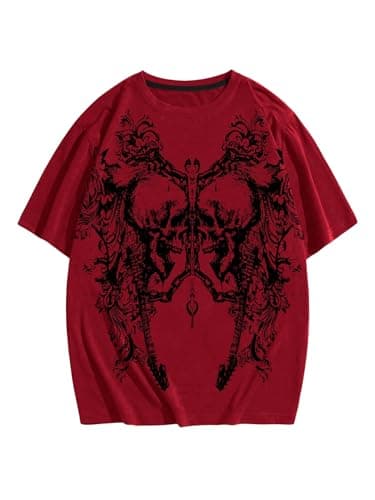 SOLY HUX Mens Gothic Graphic Tees Short Sleeve Summer Y2k Shirts Streetwear Tops Grunge Clothes Red Graphic Medium