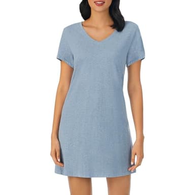 Nautica Women's Sleepwear Cotton Jersey Knit V-Neck Sleep Shirt Dress (Regular and Plus Size) - Heather Blue, Medium