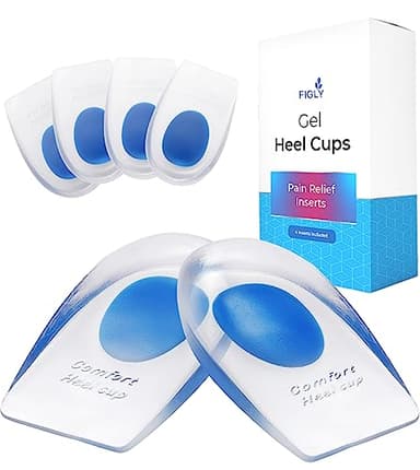 Figly Heel Cushions for Heel Pain Relief (4 Pack) - Gel Heel Cushion Inserts, Gel Heel Cups Heel Pain Relief, Heel Pads Shoes, Heel Support Heel Inserts Men Women Plantar Fasciitis Heel Cup Heel Spur