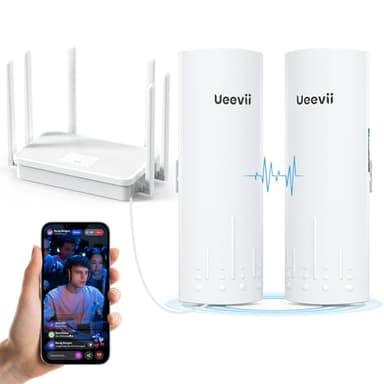 UeeVii CPE450 Wireless Bridge and WR3000K WiFi Router Kit, 5.8G 3KM Point to Point Wireless Bridge Outdoor to Shop Barn Garage Building Network Kit Solution, Outdoor WiFi Bridge(2PCS), Plug and Play