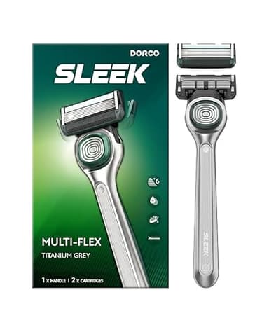 DORCO SLEEK 6 Blade Razor for Men with 2 Cartridges | Men's Cartridge Razors with Razor Handle and Smooth Shaving Blades | Men’s Razors with Multi-Flex Technology