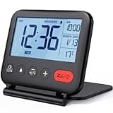 NOKLEAD Digital Travel Alarm Clock for Bedroom Office: Small LCD Desk Clock with Backlight Date Temperature Snooze 12/24H Weekend Mode and Mirror, Battery Powered Folding Bedside Clock for Adult Kids
