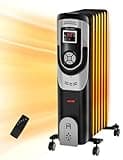 Oil Filled Radiator Heaters for Indoor Use with Remote, Oil Heaters for Indoor Use, Electric Quiet Space Heater with Thermostat for Bedroom Office, 3 Modes, 12H Timer, Overheat & Tip-Over Protection