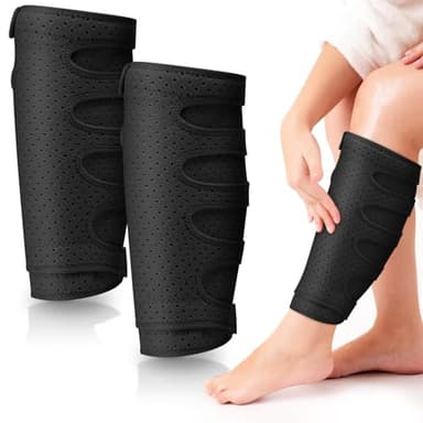 Hoolerry 2 Pcs Lymphedema Compression Wraps Calf Adjustable Brace 5 Strap Leg Wraps for Lymphedema Swollen Calf Garment Brace for Edema, Venous Insufficiency, Varicose Veins (Black,2xl)