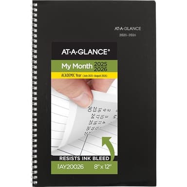 AT-A-GLANCE Planner 2025-2026 Academic, Monthly, 8" x 12", Large, Flexible Cover, DayMinder, Black (AY200)