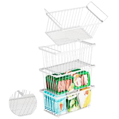 ANJUBAN Enhanced Leak-Proof Bottom - Freezer Organizer Bins ，4 Pack Stackable Deep Freezer Organizer Bins for 7 Cu.FT Small Chest Freezer，organization and storage，pantry organizers（white）